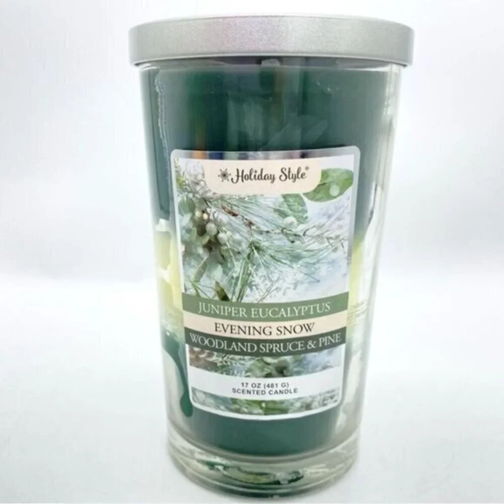 Juniper Eucalyptus Evening Snow Woodland Spruce and Pine Layered Scented Candle